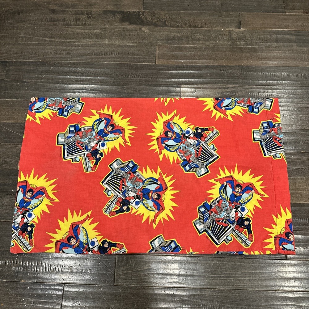 Vintage Handmade Superman Standard Pillowcase Cotton 1996 Red DC Comics